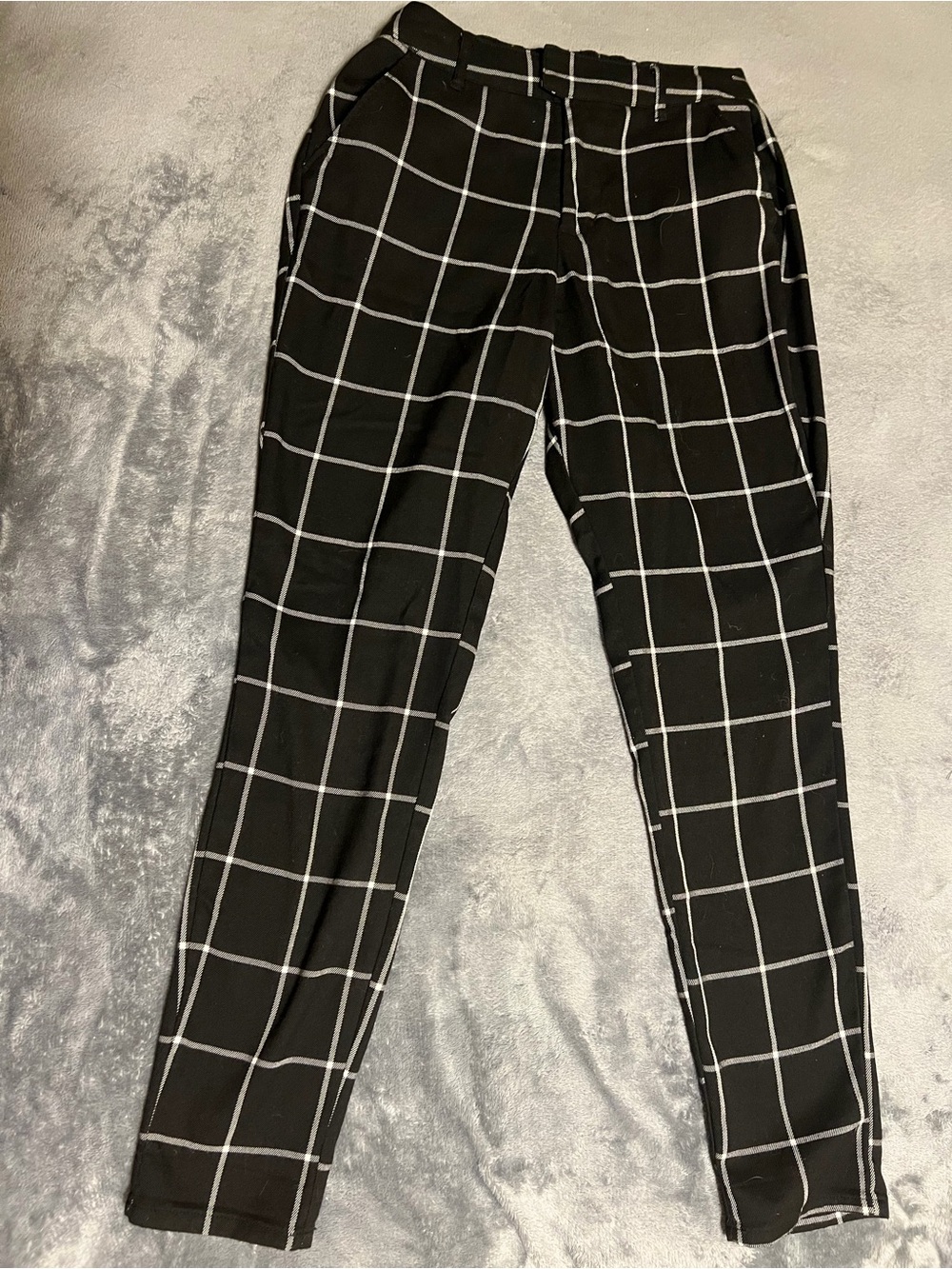 Hot Topic Black Windowpane Straight-Leg Trousers